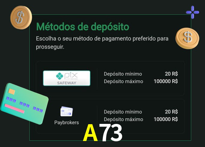 O cassino A73 oferece uma grande variedade de métodos de pagamento